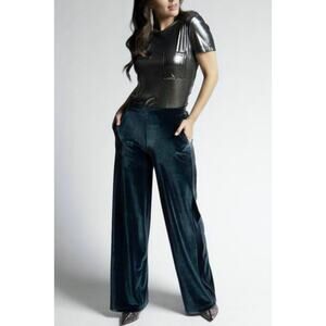 Betabrand NEW Luxe Velvet Dress Yoga Pants Women’s Size L Dark Green Pull On